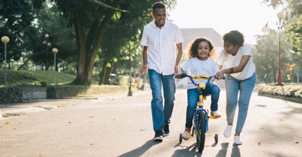 parents and child with a bike, parenting a child, parenting in a digital world